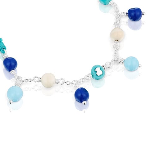 Pulsera de plata, cristal de Murano y nylon azul Icon Glass