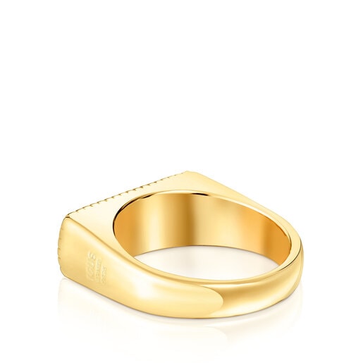 ダイヤモンドがついたゴールドコーティング シルバーのシグネットリング TOUS Logo