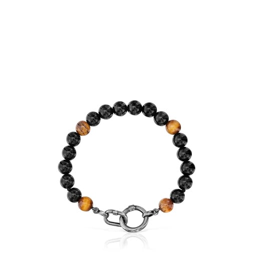 Pulsera de plata envejecida, ónix, ojo de tigre y anillas Hold Man