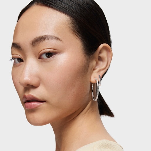 Large Silver Straight disc Earrings