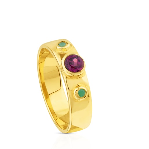 Vermeil Silver Sky Power Ring with Rhodolite and Chrysoprase