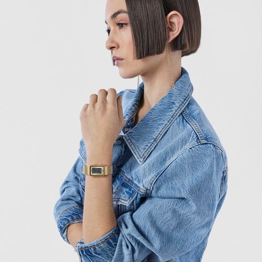 Reloj digital Digisquared Mesh de acero IP dorado