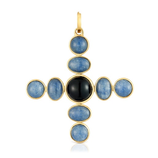 Penjoll creu amb bany d'or 18kt sobre plata i gemmes Eugenia X TOUS