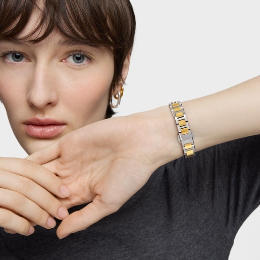 スティールとゴールドカラースティールブレスレットを組み合わせたアナログウォッチ Icon Time