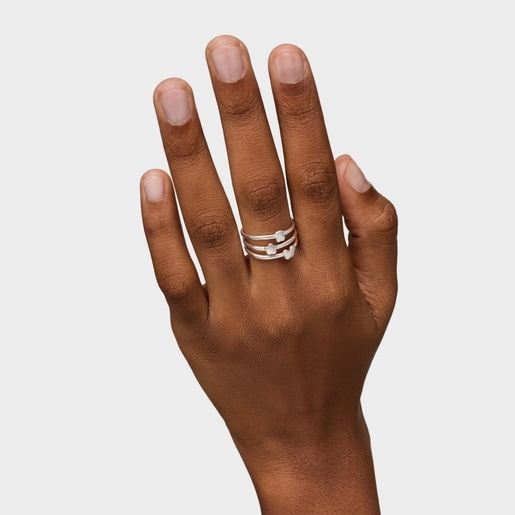 Set of three silver Bold Motif motif Rings