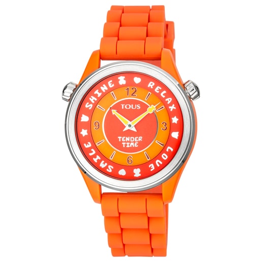 Montre Tender Time en acier avec bracelet en silicone orange