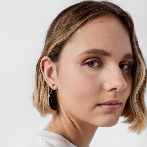 Silver TOUS New Motif Earcuff with chrome diopside flower and pearl