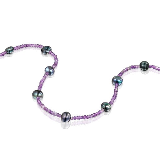 Halskette TOUS Color mit Amethyst und grauen Perlen