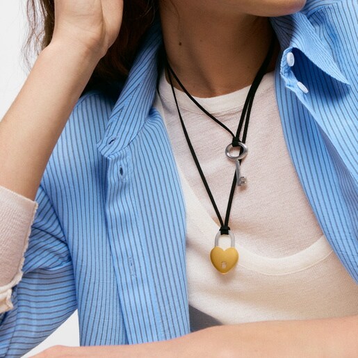 Steel key and black cord Necklace TOUS Charming
