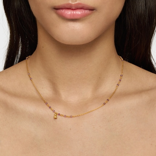 Silver vermeil and amethyst Necklace Bold Bear