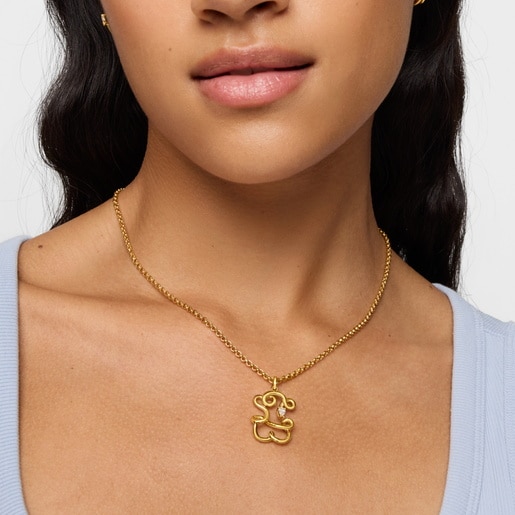 Dije oso con baño de oro 18 kt sobre plata y diamantes creados en laboratorio 22 mm Lio LGD