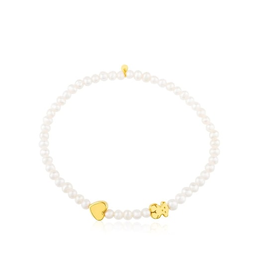 Pulsera de oro y perlas cultivadas motivos oso y corazón Sweet Dolls XXS