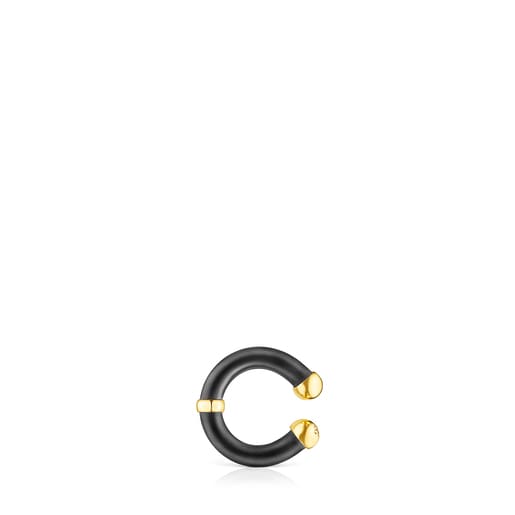 Earcuff de color negro con baño de oro 18 kt sobre plata TOUS Beach Caucho