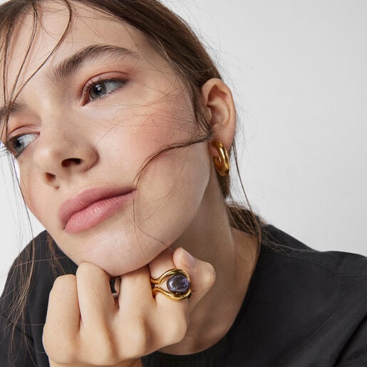 Silver vermeil Hav double Ring with gray pearl