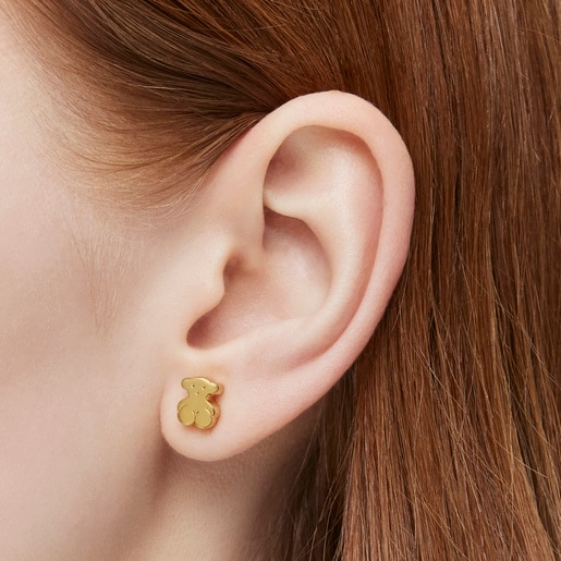 Gold Sweet Dolls Earrings Bear motif. Push back.
