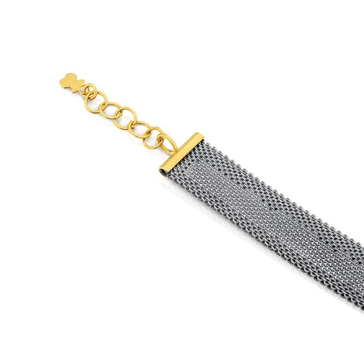 Pulsera de acero y oro motivo oso 1 cm Icon Mesh