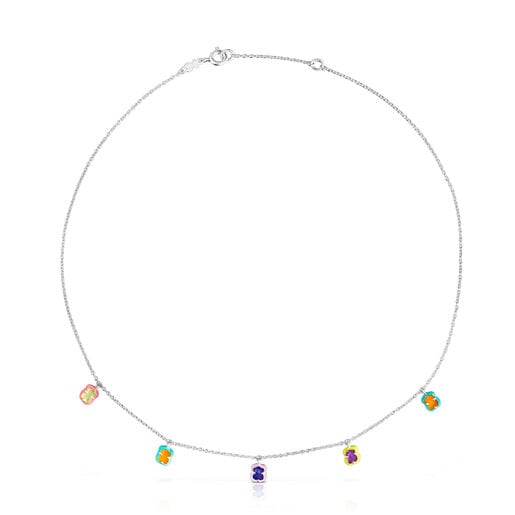 Silver TOUS Vibrant Colors bear charm Necklace with gemstones and enamel |  TOUS