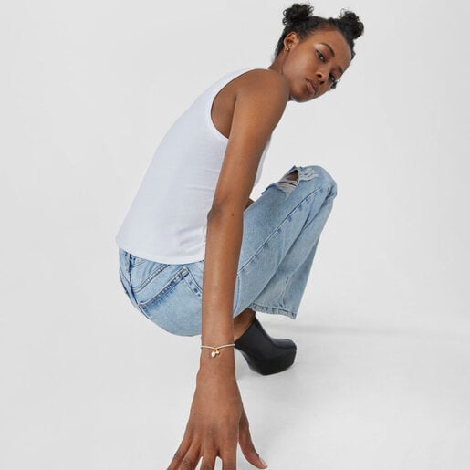 Silver vermeil Sea Vibes Bracelet with pearl and gray cord