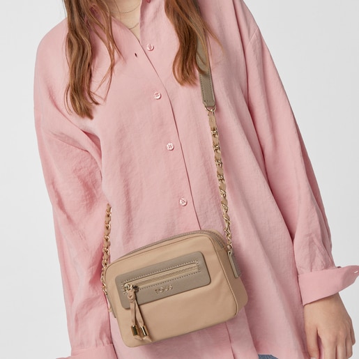 Taupe colored Canvas Brunock Chain Crossbody bag