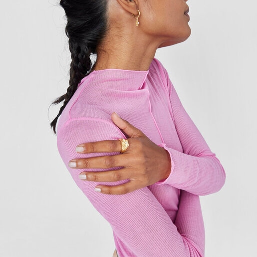 Silver vermeil flower Signet ring with cultured pearl Iris Motif