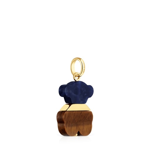 Pendant with 18kt gold plating over silver, sodalite and tiger’s eye Sweet Dolls