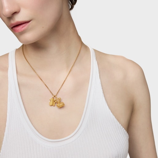 תליון Bold Bear מכסף בציפוי זהב 18 קראט עם מוטיב בחיתוך מכונה בצורת דובון