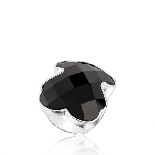 Silver TOUS Color Ring with faceted onyx 2,9cm.