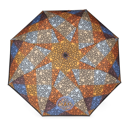 Blue and orange Kaos Mini Stamp folding Umbrella