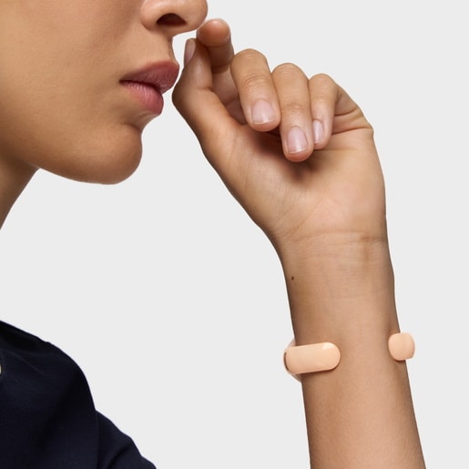 ساعة تناظرية ذهبية اللون من الصُلب ذات سوار باللون الوردي من تشكيلة L Bear Folks