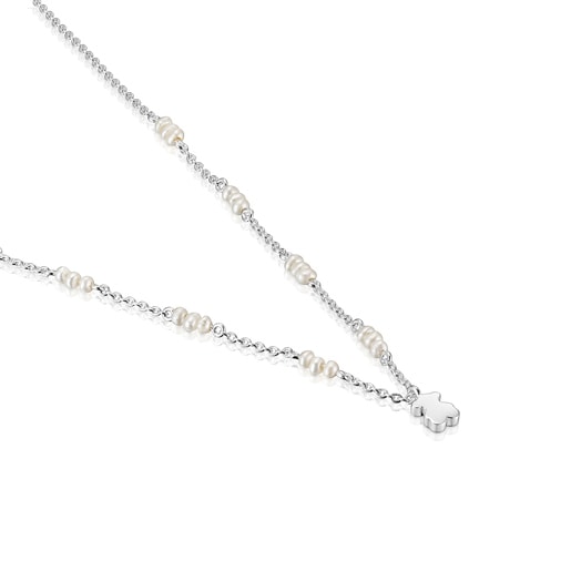 Collana corta in argento con perle coltivate e charm a orsetto Sweet Dolls