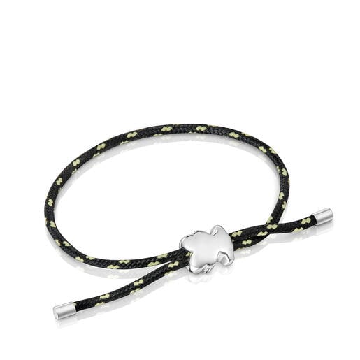 Silver and black nylon bear Bracelet TOUS Bold Motif