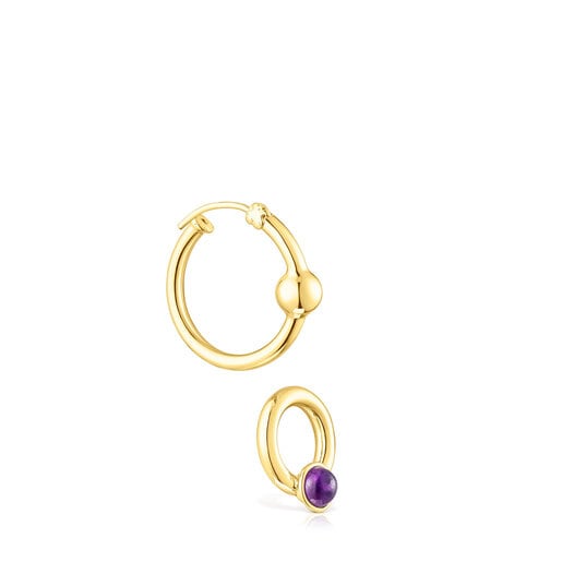 Silver vermeil Plump Hoop earrings with amethysts