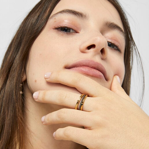 Сет колец Ring Mix из вермеля и темного серебра со шпинелью