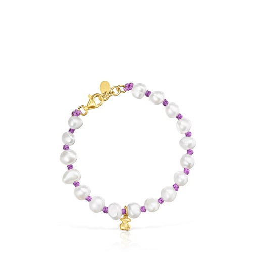 Lilac-colored nylon TOUS Joy Bits bracelet with pearls