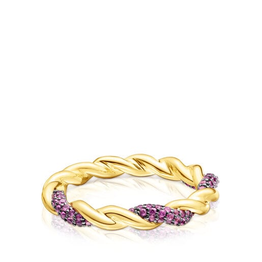 Gold Twisted Ring with pink sapphire