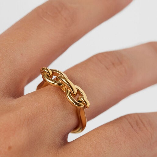 ゴールドコーティングシルバーのTOUS Good Vibesリングスリング