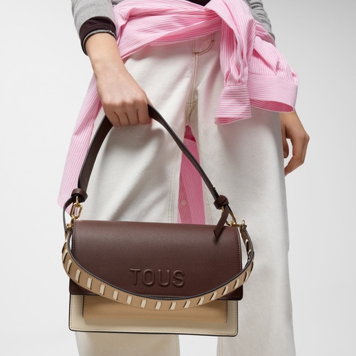 Bandolera mediana beige y marrón Audree Saffiano