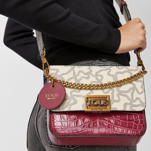 ベージュ＆バーガンディのスモールクロスボディバッグ Kaos Legacy