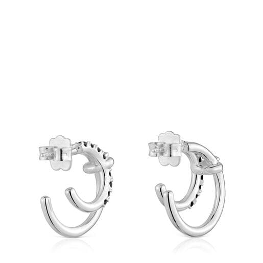 Aretes doble aro de plata y espinela negra Straight