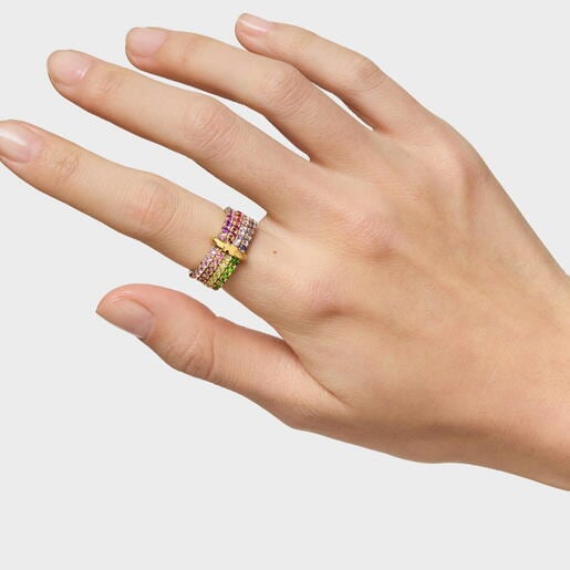18kt gold-plated silver cuadruple ring with gemstones TOUS Straight