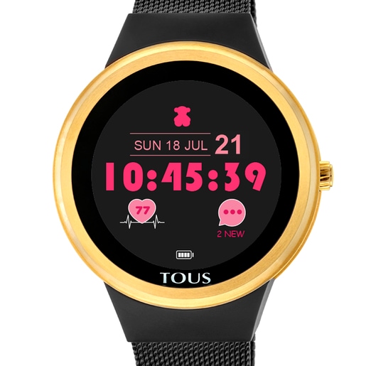 Gold-colored IP steel Rond Connect Watch with mesh strap