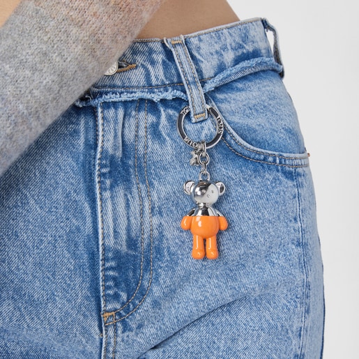 Porte-clés TOUS Teddy Bear argenté et orange
