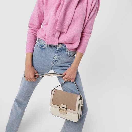 Bandolera mediana Tous Icon beige de piel