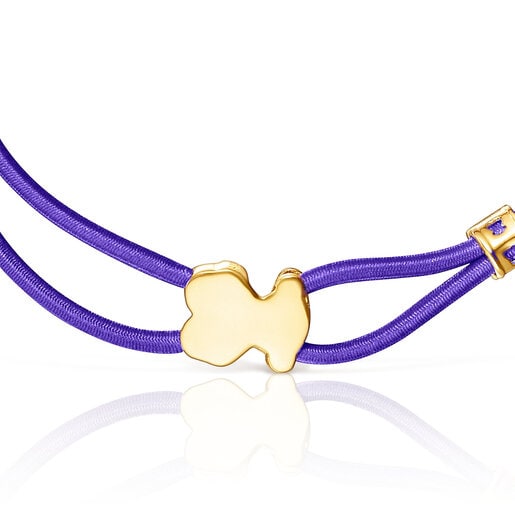 Pulsera elástica lila y oso con baño de oro 18 kt sobre plata Sweet Dolls