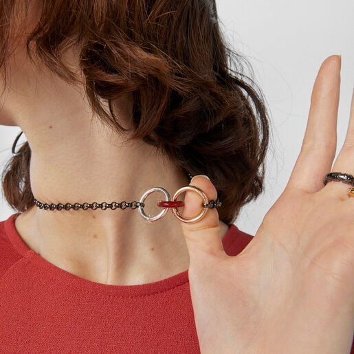 Hold Gems Silver Vermeil and Dark Silver Necklace with Gemstones