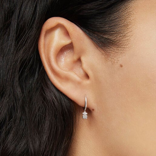 Short white-gold bear Hoop earrings with diamonds TOUS Grain