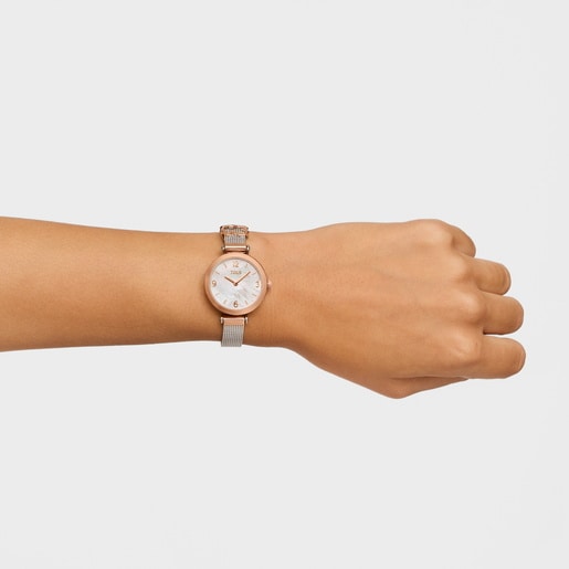 Analog Watch with steel bracelet, rose-colored steel and mother-of-pearl face Epic Icon Charms