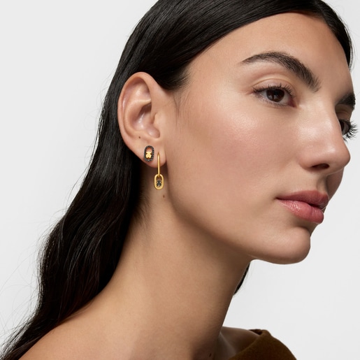 Aretes de aro con baño de oro 18 kt sobre plata y espinelas Camille