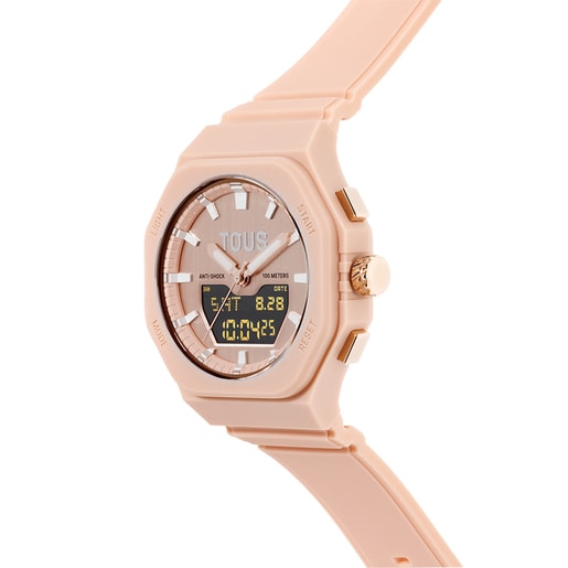 Reloj analógico/digital de acero IPRG nude con brazalete de nylon rosa Bet