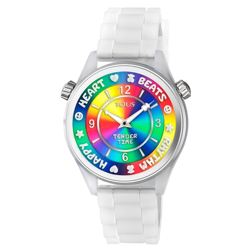 Montre TOUS Tender Time en acier avec bracelet en silicone blanc